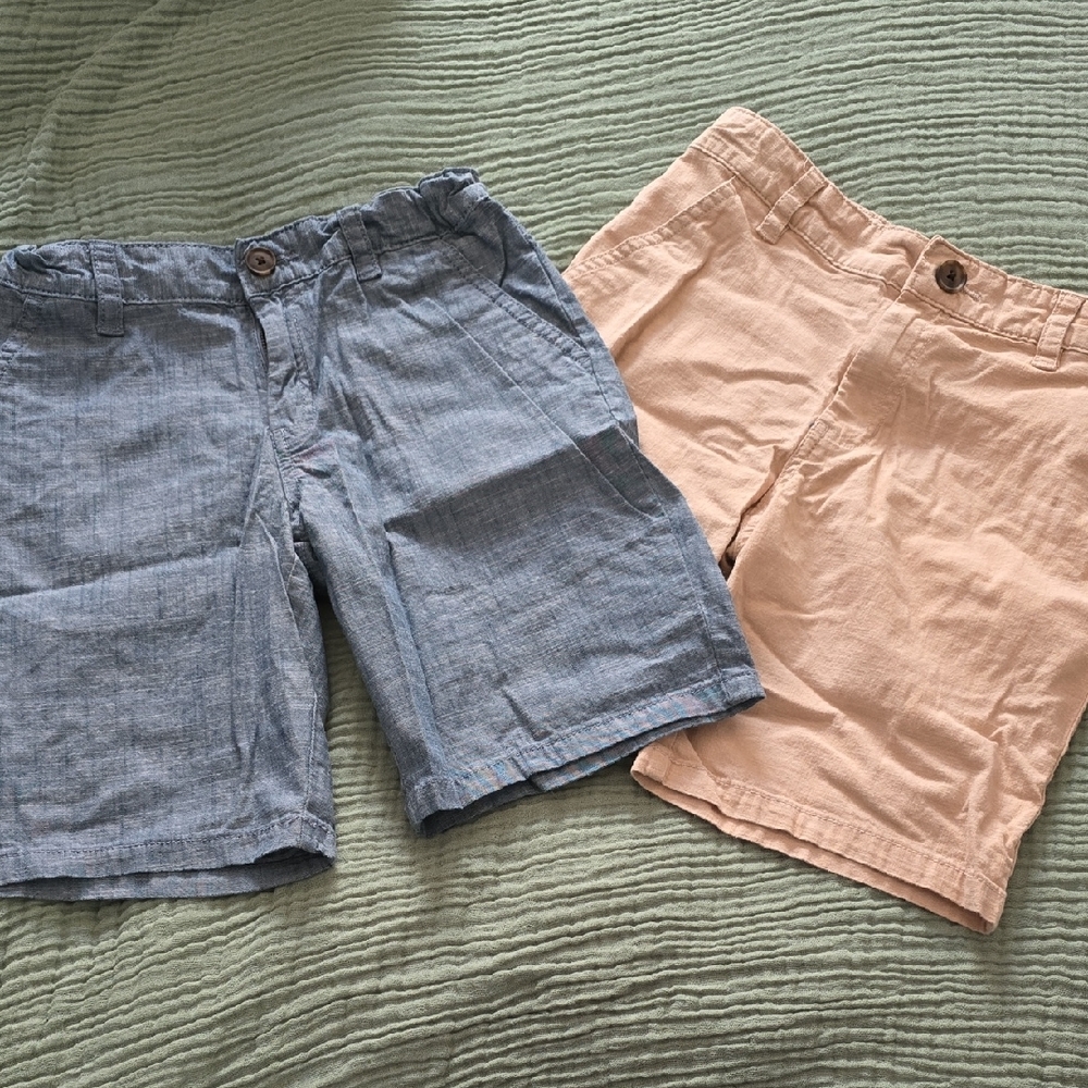 Blue and Beige Casual Shorts Set Adjustable Waist - Picture 2 of 5